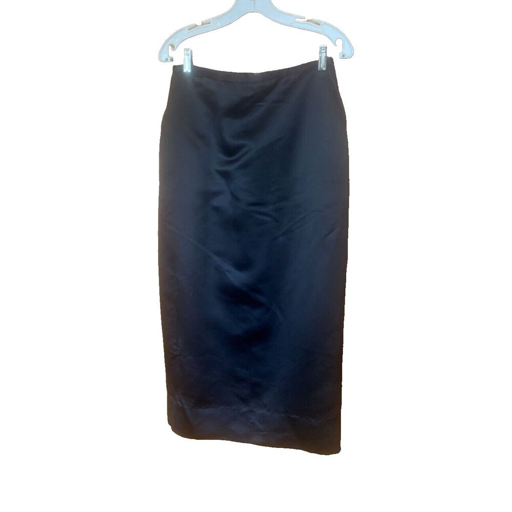 NWOT Dana Buchman Lined Formal Black Satin Midi Skirt Size 8
